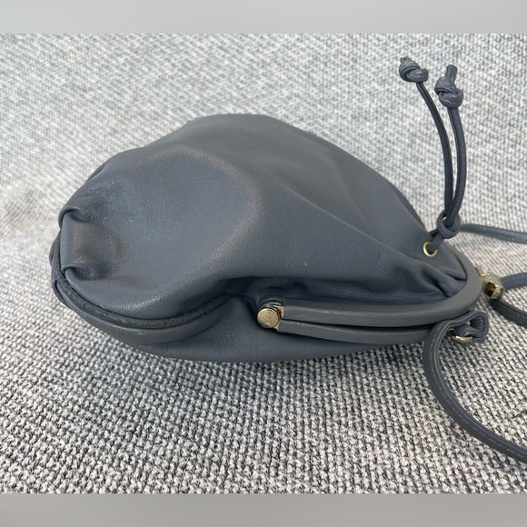 Genuine Leather Elegant Gray Crossbody Bag with Unique Shape and Drawstring - Picture 12 of 16